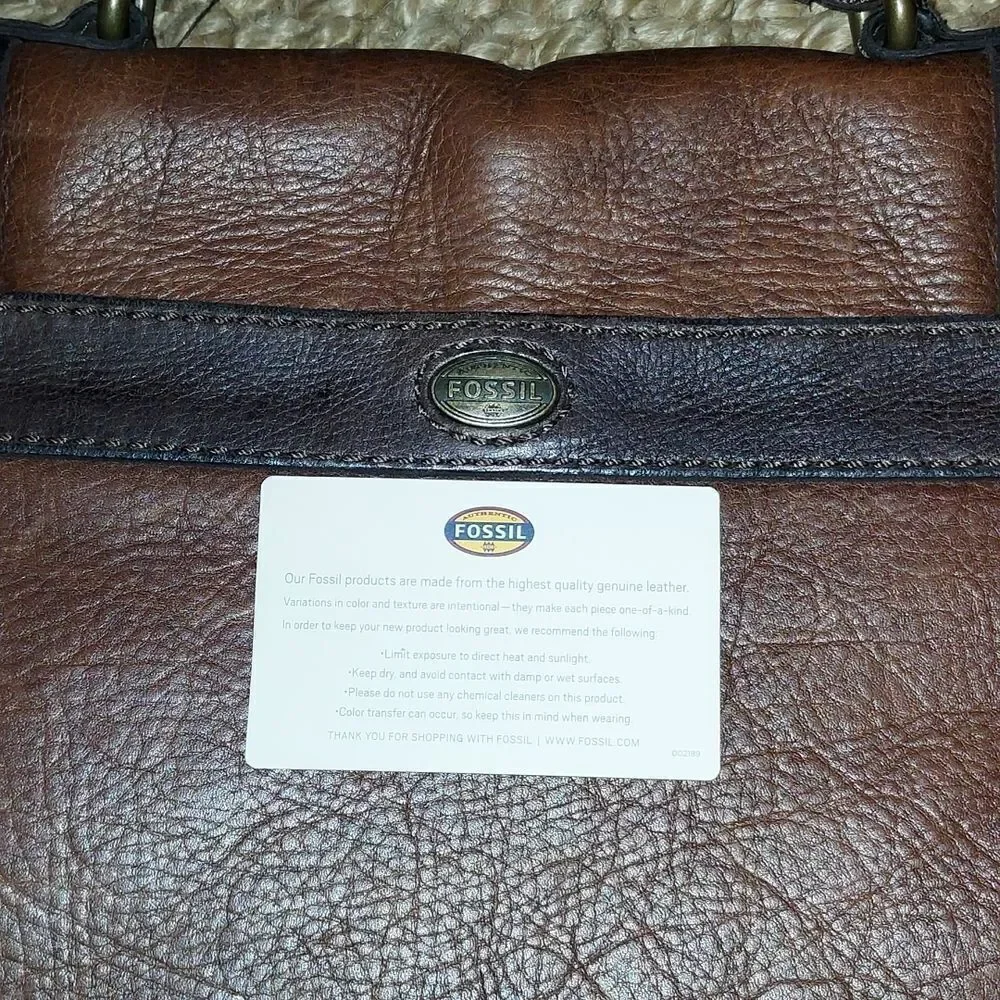 Vintage Fossil Leather Crossbody Messenger Laptop Bag